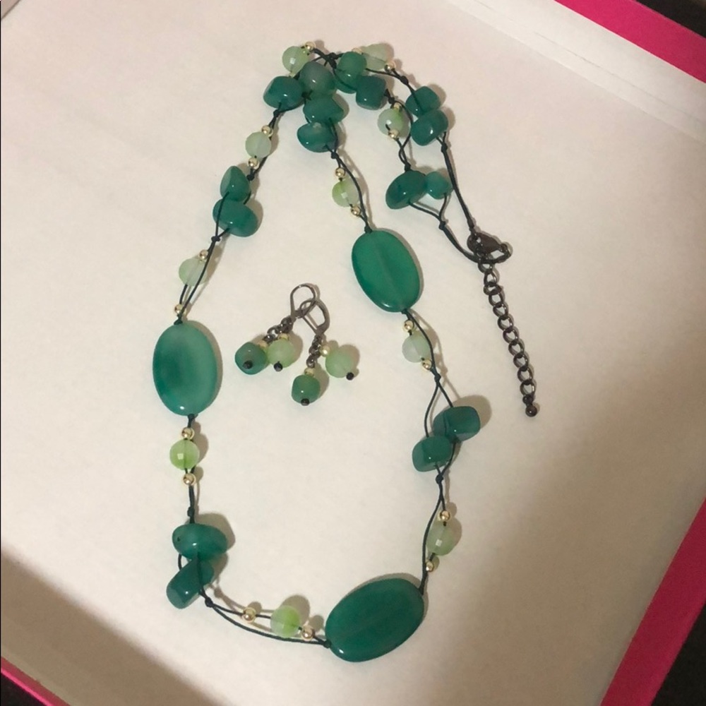 Long Stone Necklace and Matching Earrings Set